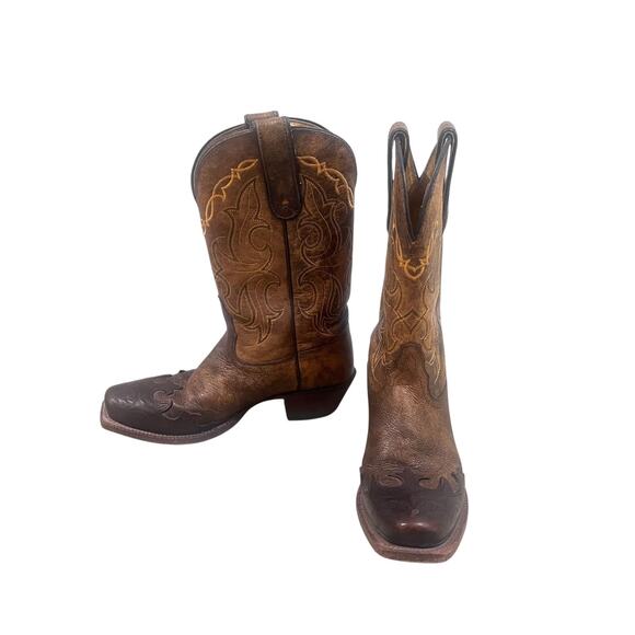 Tony Lama Ladies Santa Fe Bark Wingtip Vaquero VF6004 Cowboy Boots Size 6B Brown - Picture 1 of 9